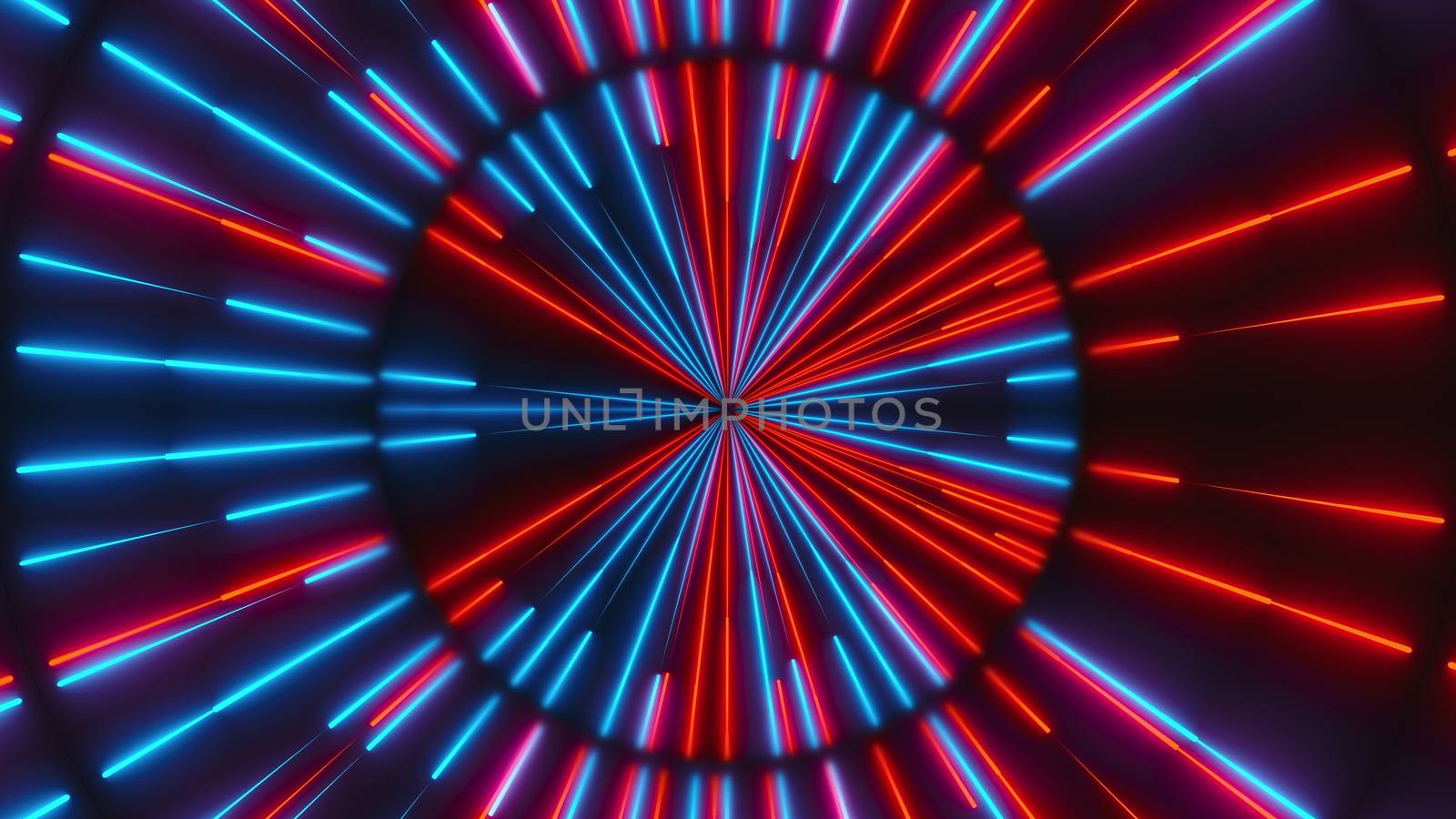 Neon composition with bright shapes like neon tunnel is in the dark space, 3d render computer generated background by nolimit046