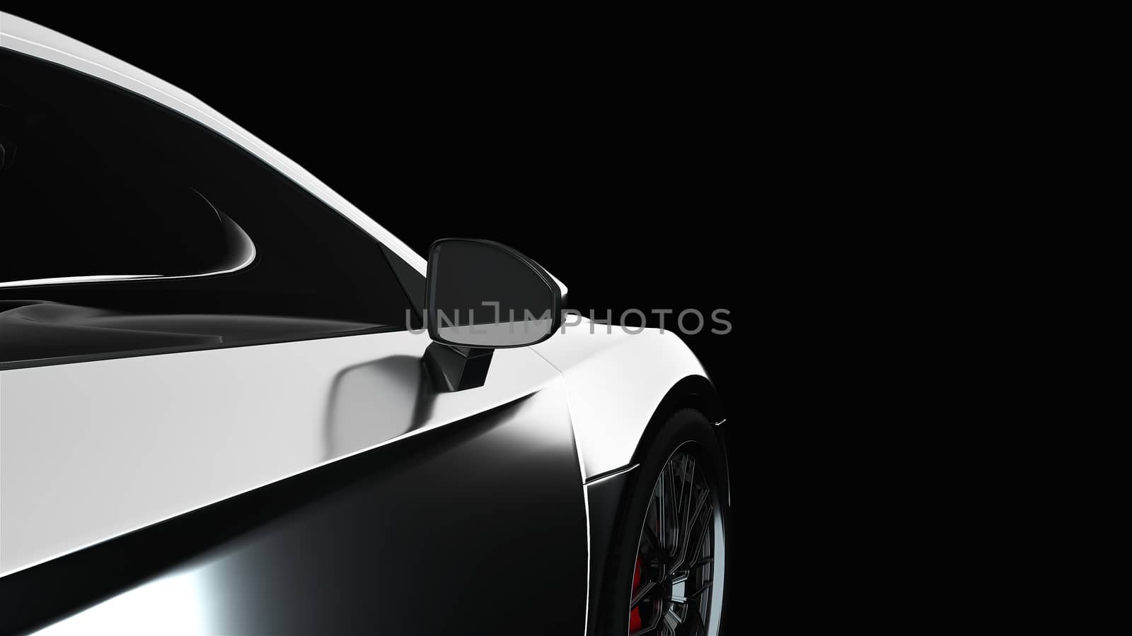 Computer generated abstract headlight of modern white car close-up, 3d rendering background by nolimit046