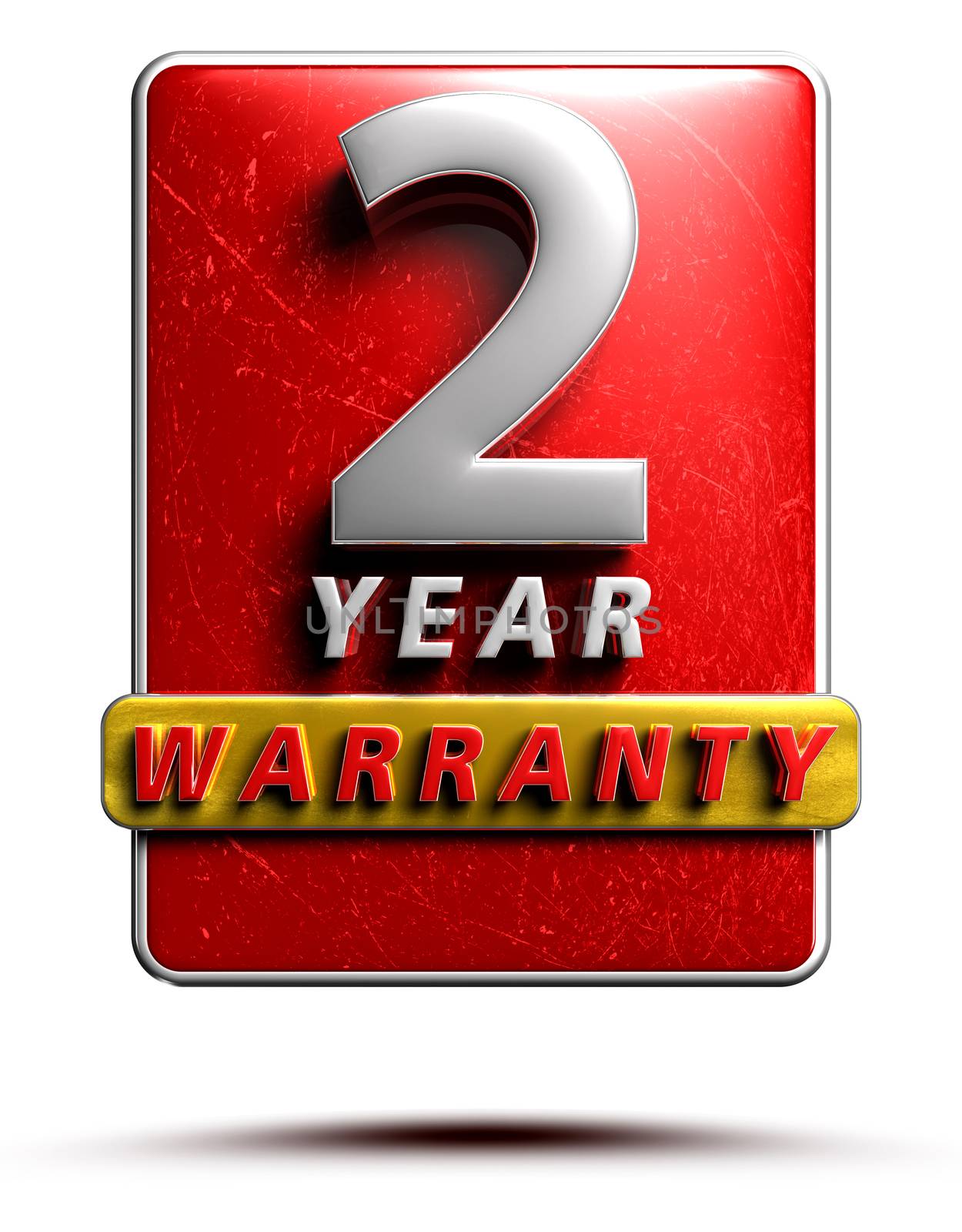 Warranty label 3D illustration 2 years Red Color Numbers in stainless steel Isolated on a white background. (With Clipping Path).
