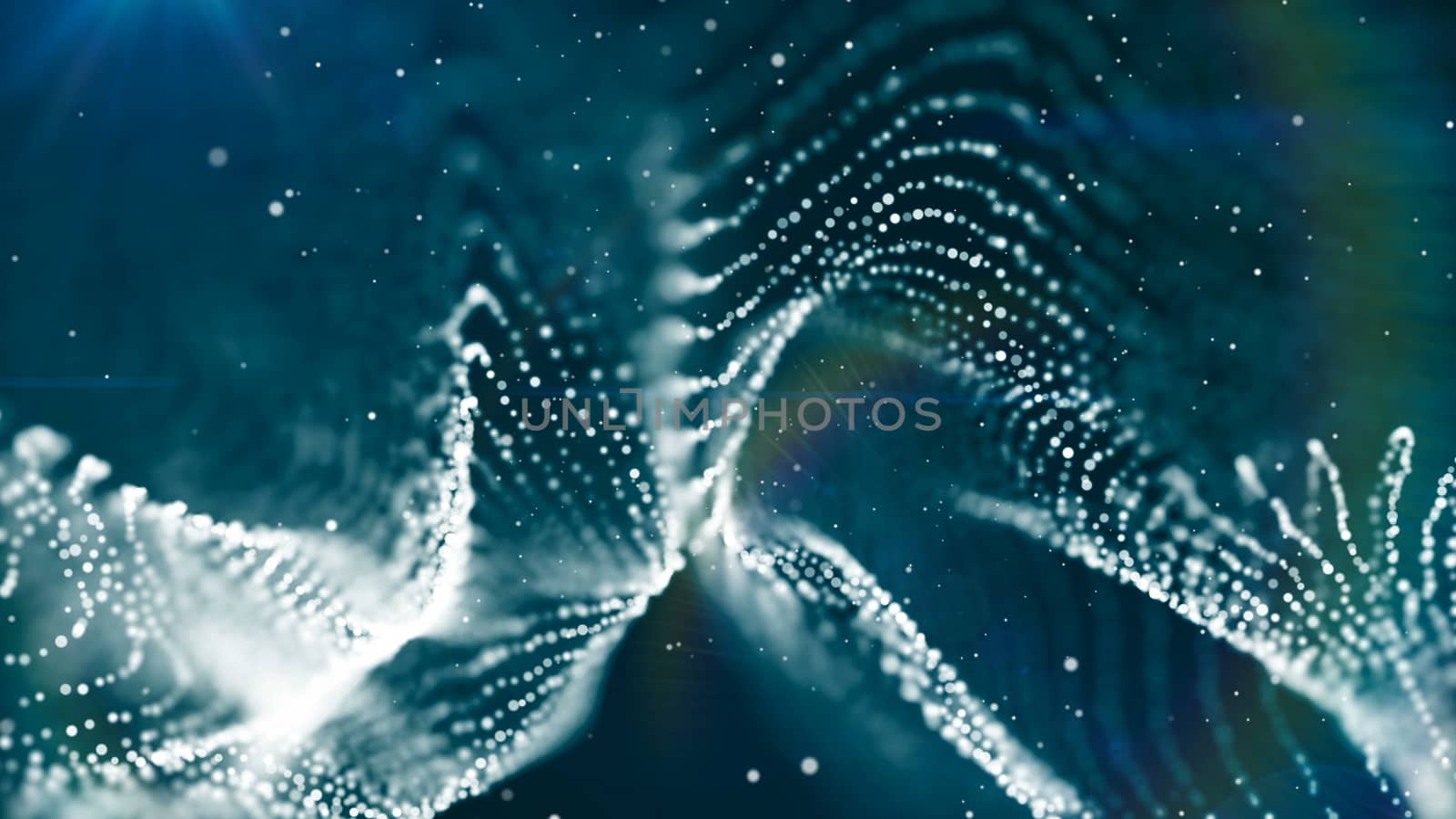 Dof particles, beautiful wavy surface with fabric effect, 3d rendering background, computer rendering abstraction