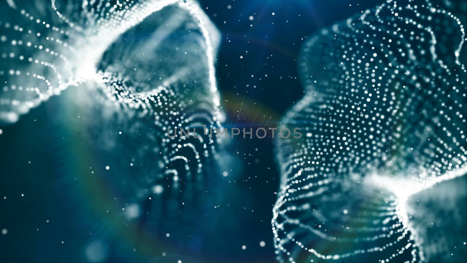 Dof particles, beautiful wavy surface with fabric effect, 3d rendering background, computer rendering abstraction