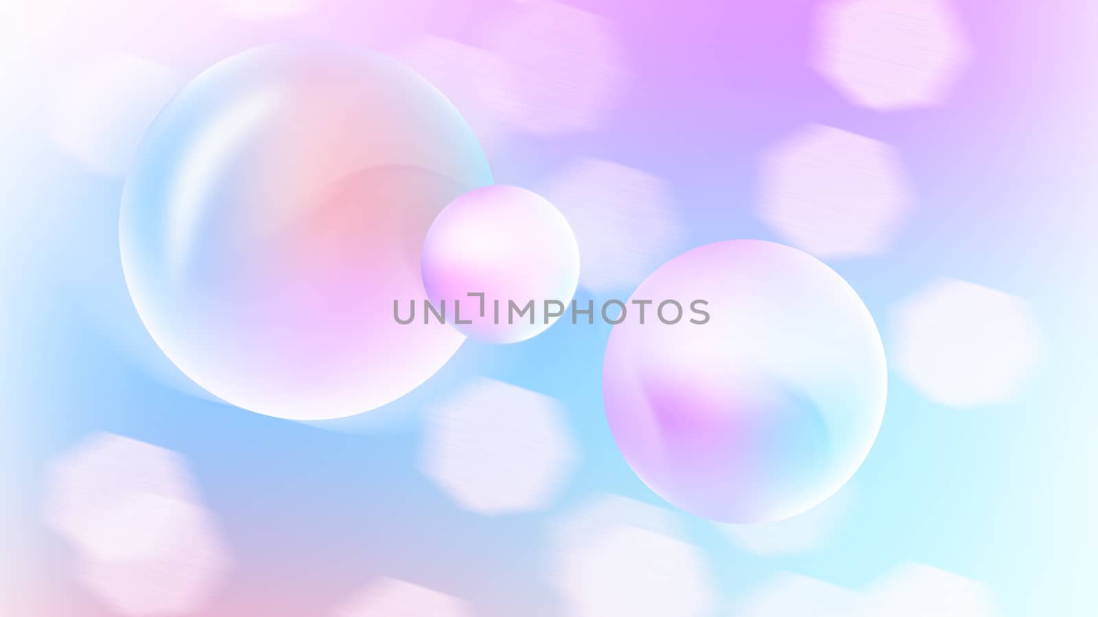 Gentle spring abstraction with beautiful bubbles and bokeh effect, romantic and lovely background, 3d rendering backdrop