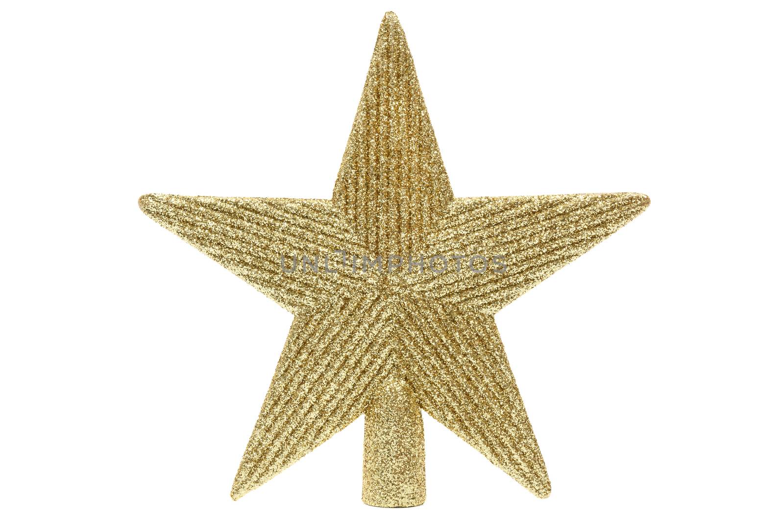 Christmas decoration - glittering gold star isolated on a white background