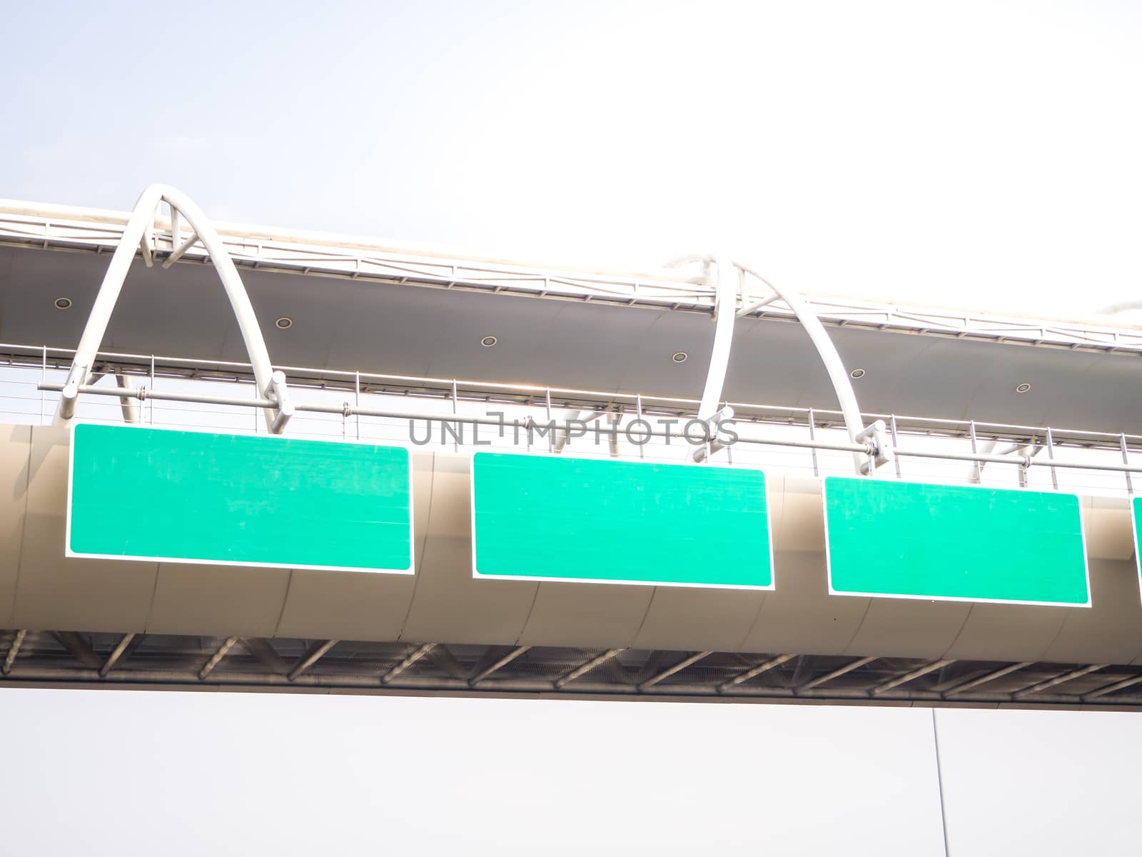 Green background labe on the bridge and blue sky background