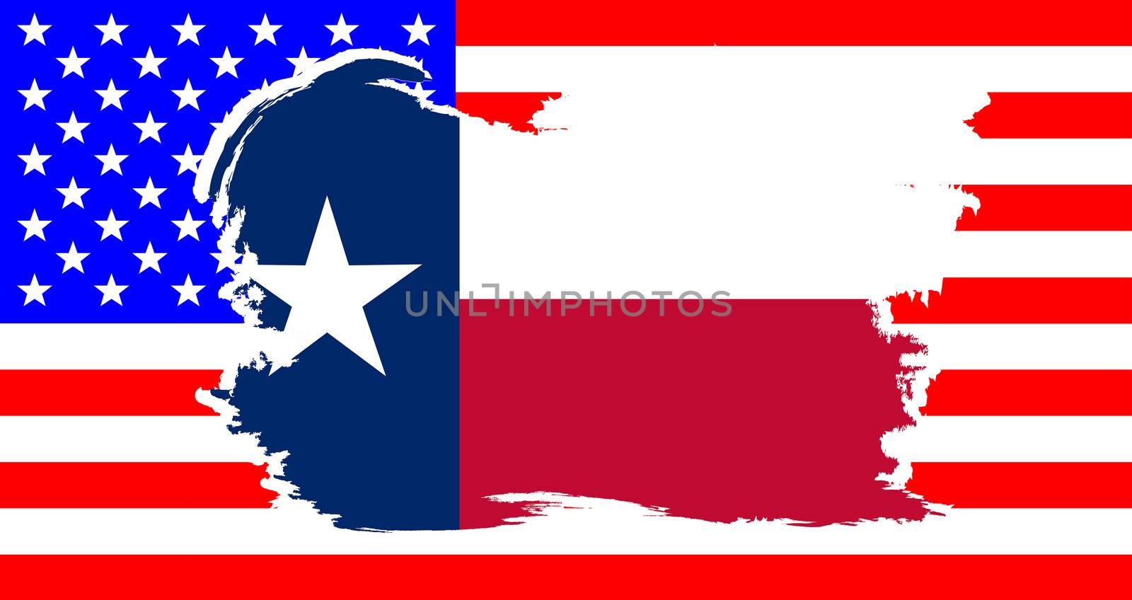 Texas State Flag With Grunge Border Over The USA Flag by Bigalbaloo