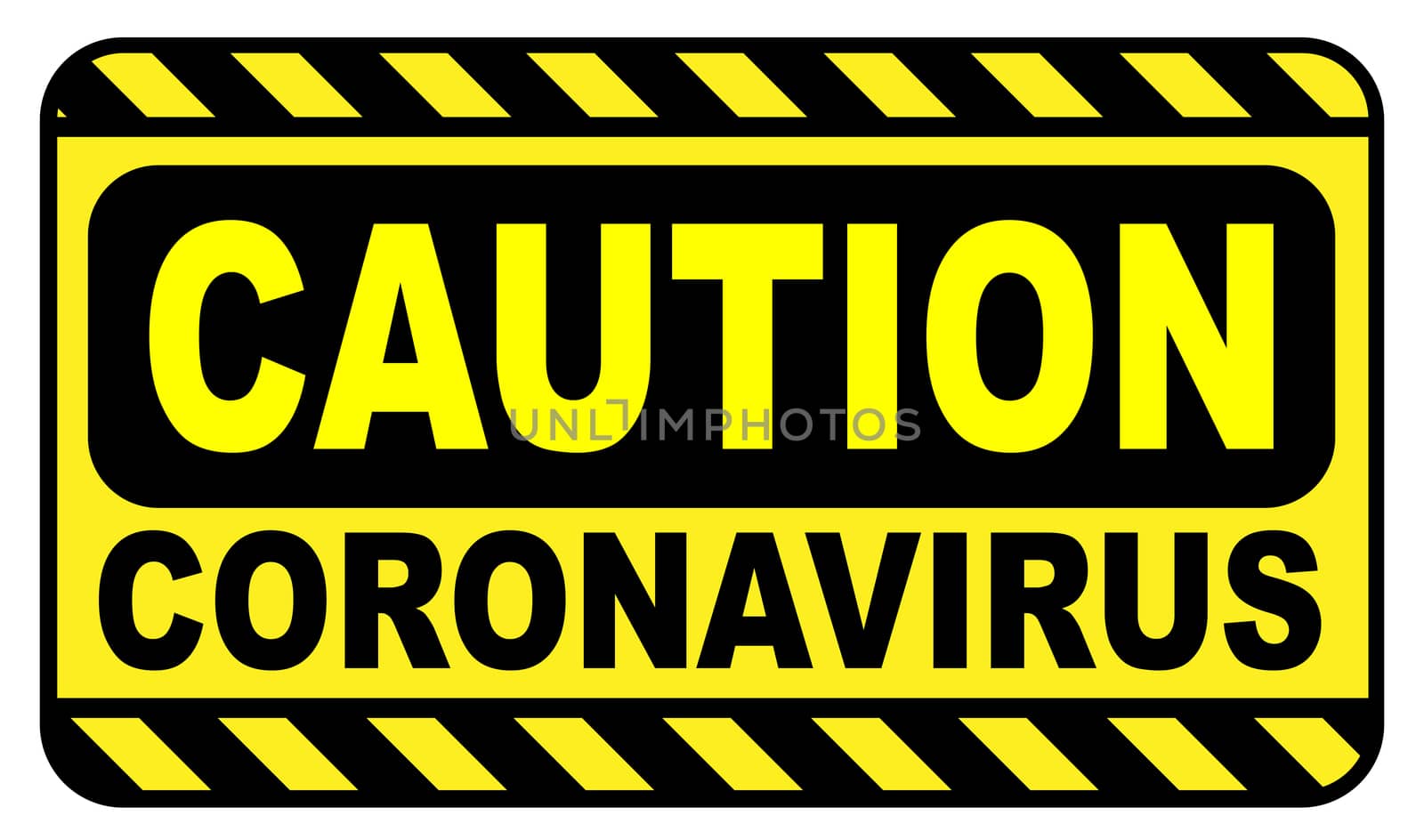 Caution Coronavirus sign in black and yellow over a white background