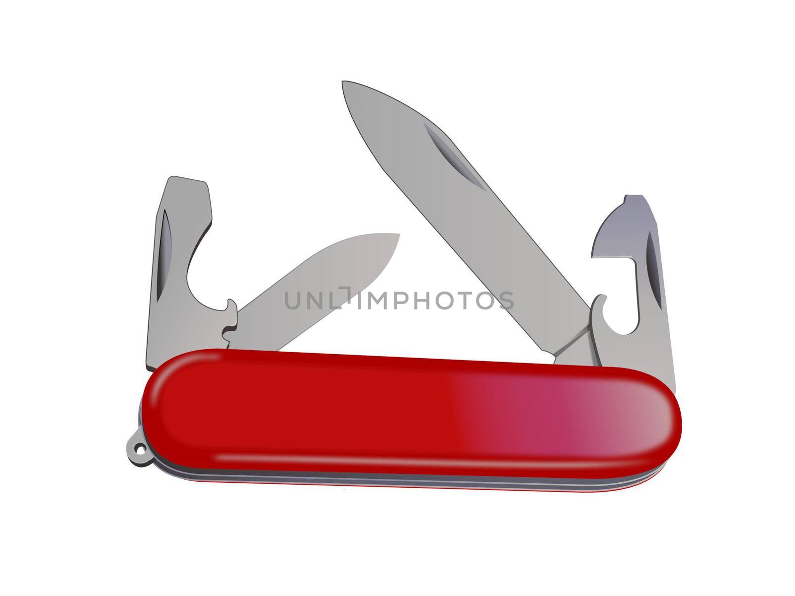 very nice red penknife on white background - 3d rendering