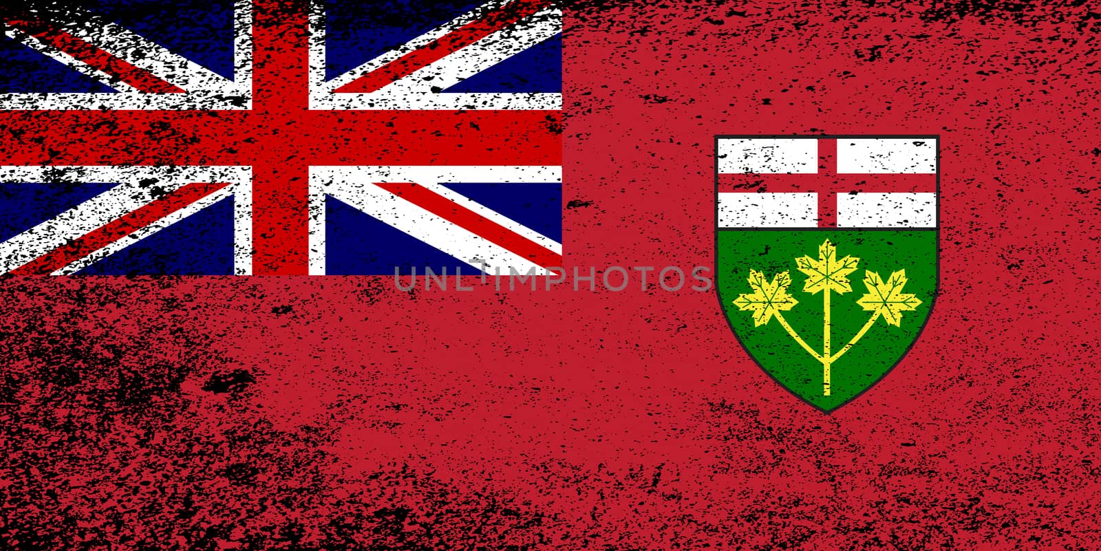 The Provincial Flag Of Ontario Canada with motif and Union Flag with grunge FX
