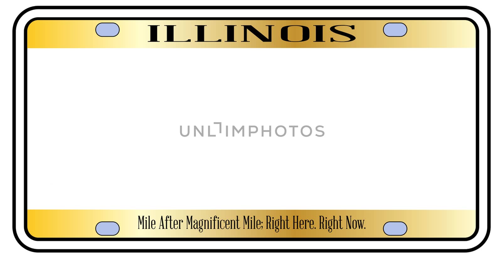 Blank Illinois state license plate in the colors of the state flag over a white background