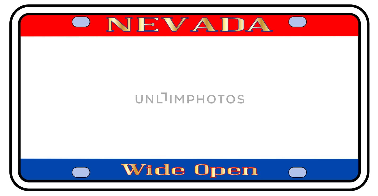 Blank Nevadastate license plate in the colors of the state flag over a white background