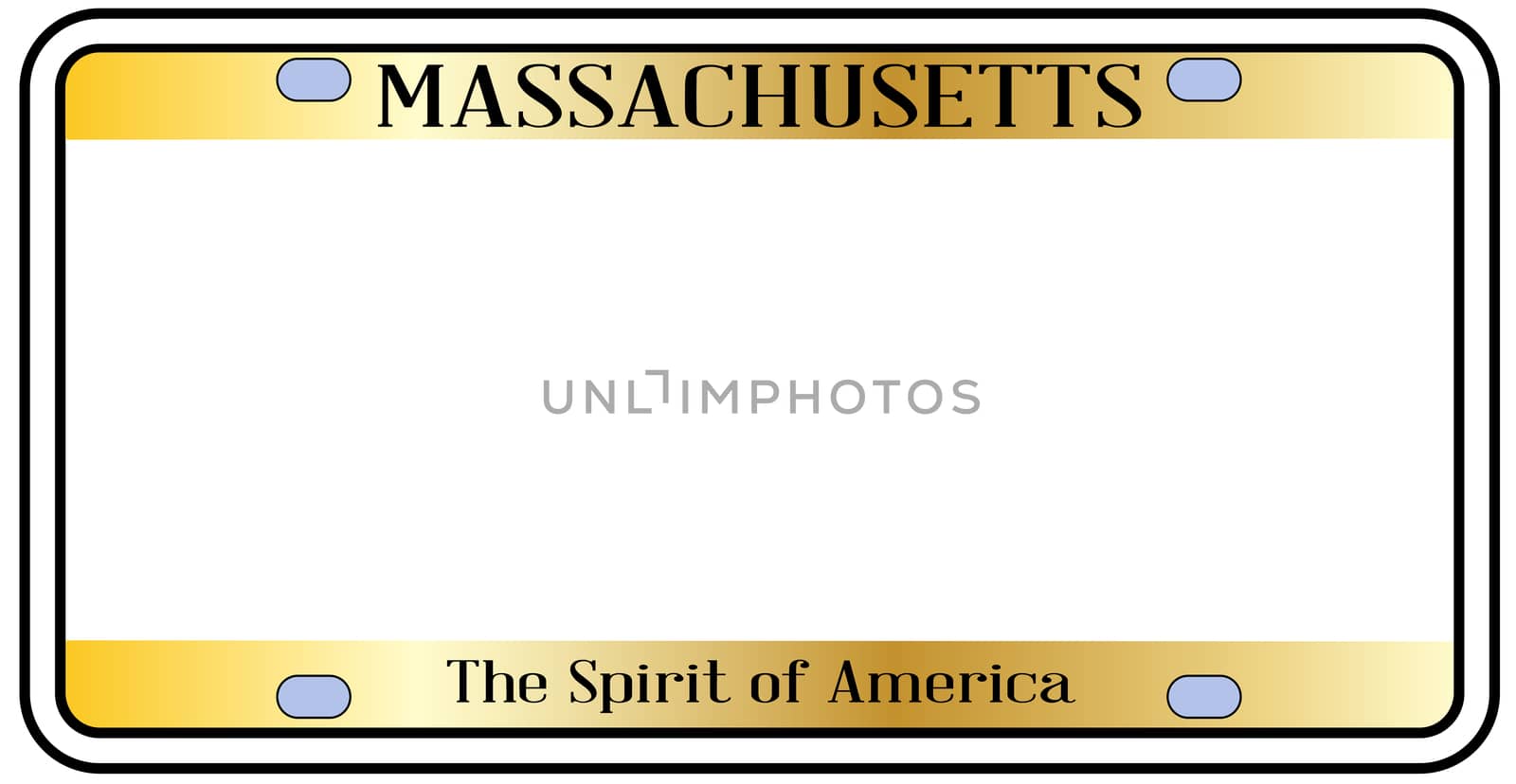 Massachusetts state license plate in the colors of the state flag over a white background