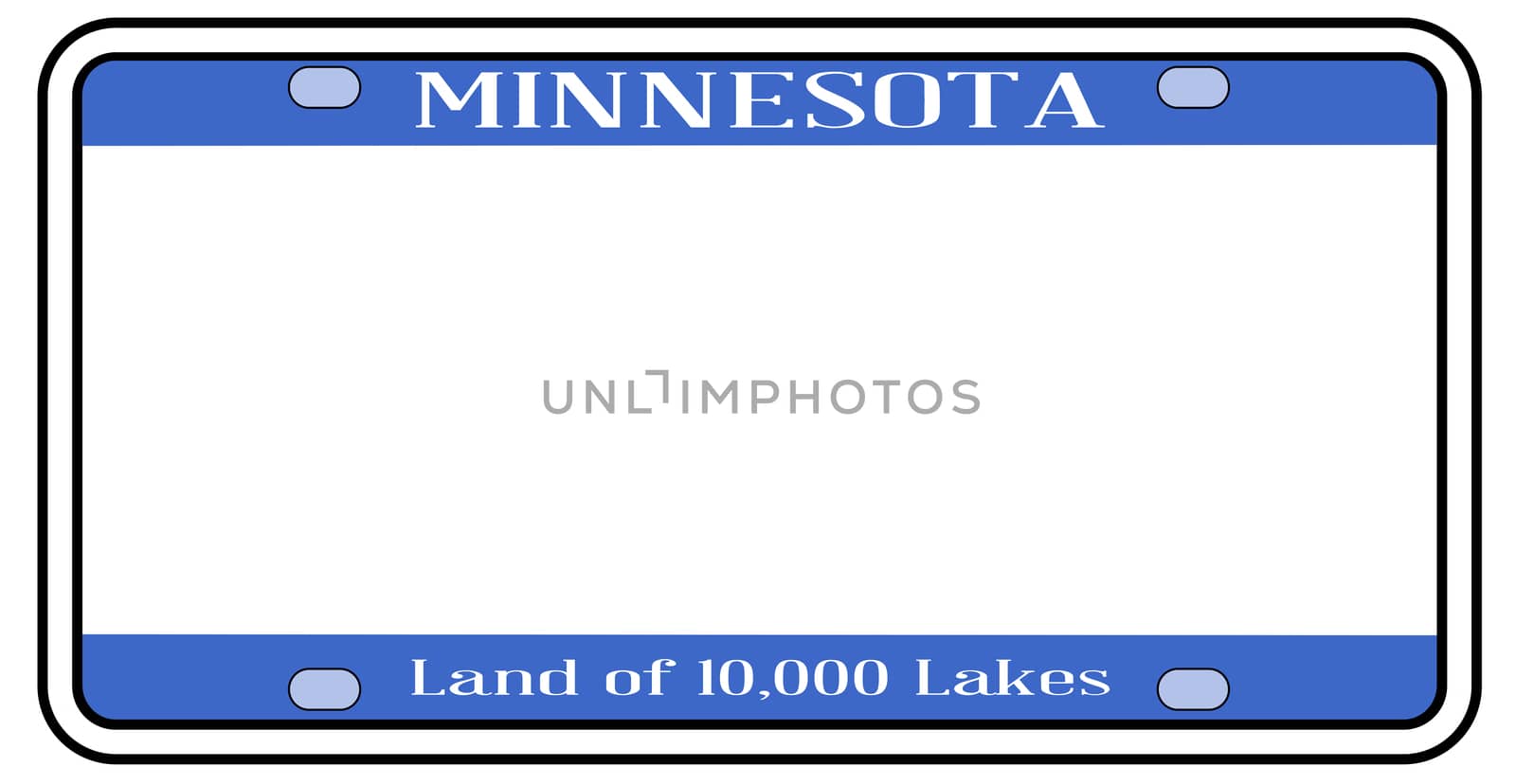 Blank Minnesota state license plate in the colors of the state flag over a white background