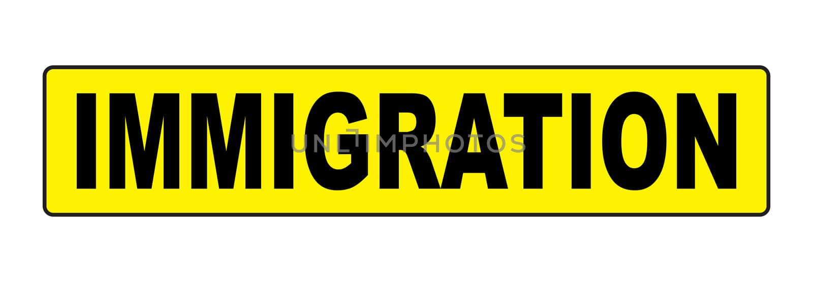 Bright yellow immigration sign over a white background