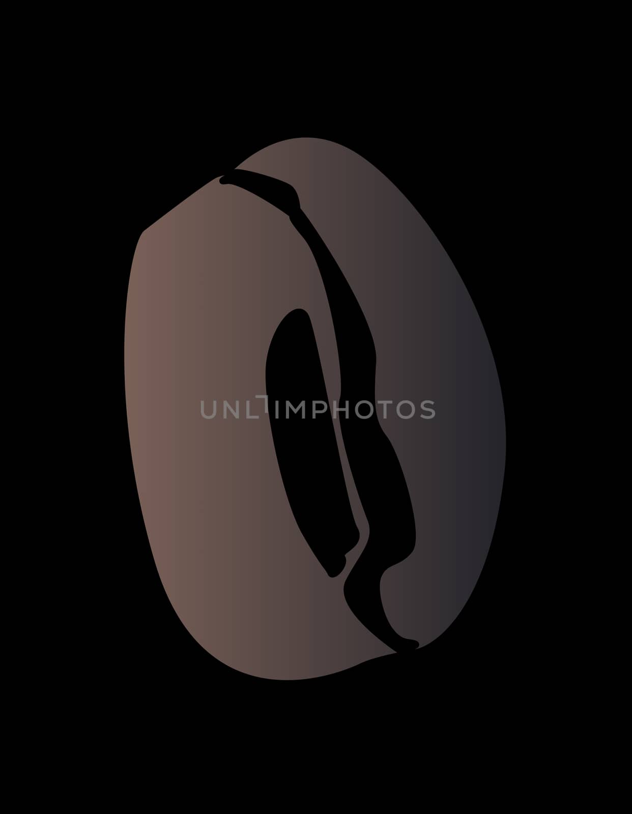 A single dark roasted coffee bean on a black background