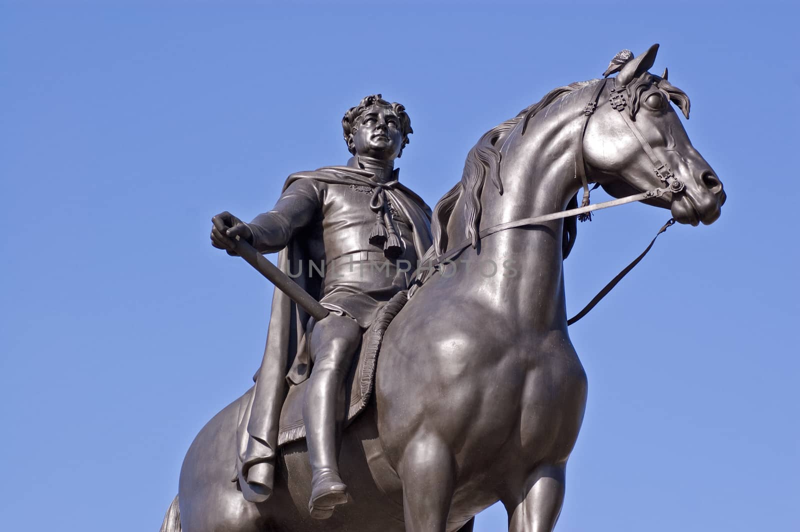 Statue in Trafalgar Square, London of King George IV (1762-1830). George the Fourth was King of England, Scotland and Ireland for ten years before his death.