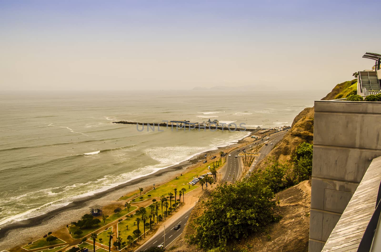 Views from the Miraflores neighborhood to the Pacific beaches from the cliffs.