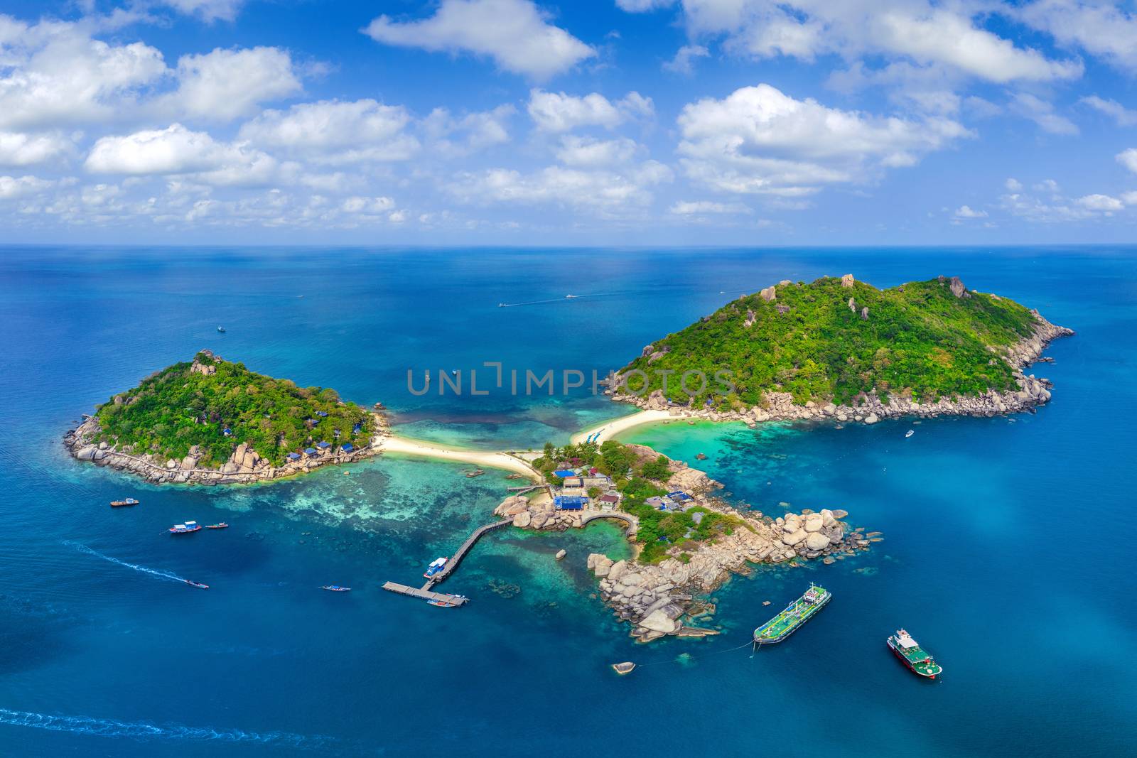 Aerial view of Koh NangYuan island in Surat Thani, Thailand. by gutarphotoghaphy