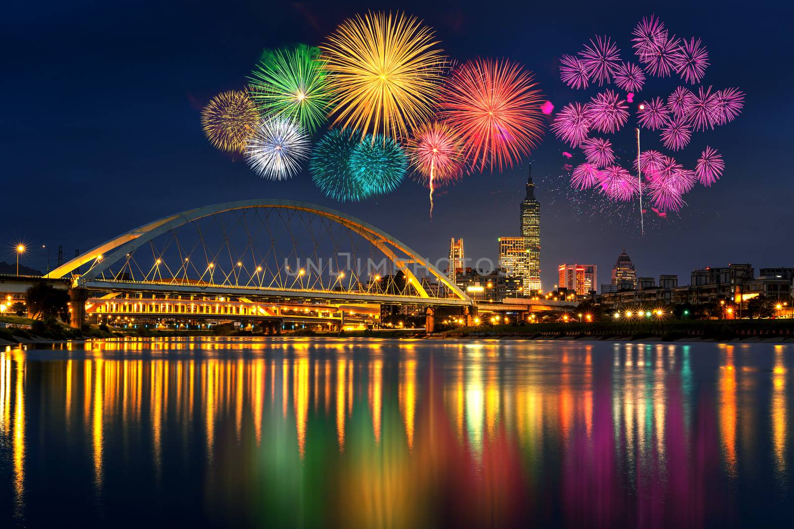Fireworks festival at night in Taipei, Taiwan. by gutarphotoghaphy