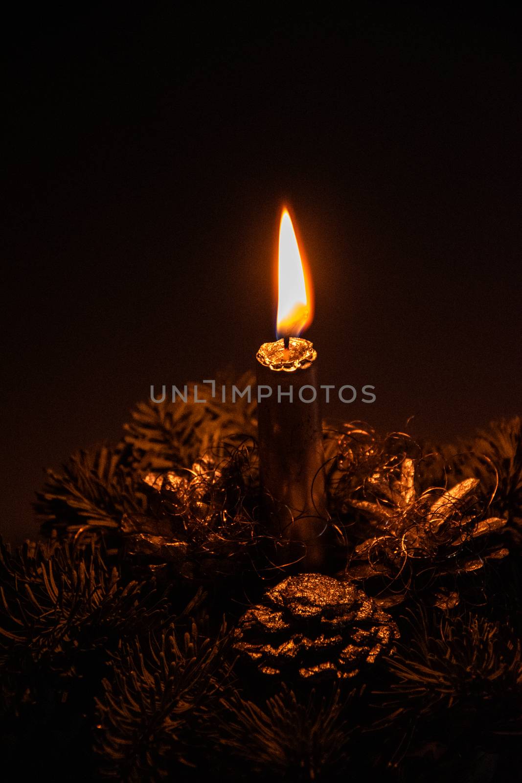 elegant Christmas headdress with a candle lit in the ambient lig by Lukrecja