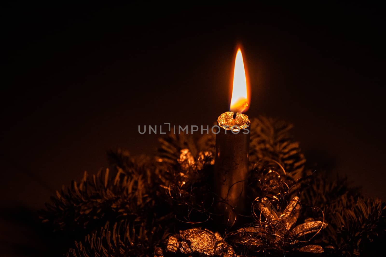 elegant Christmas headdress with a candle lit in the ambient lig by Lukrecja