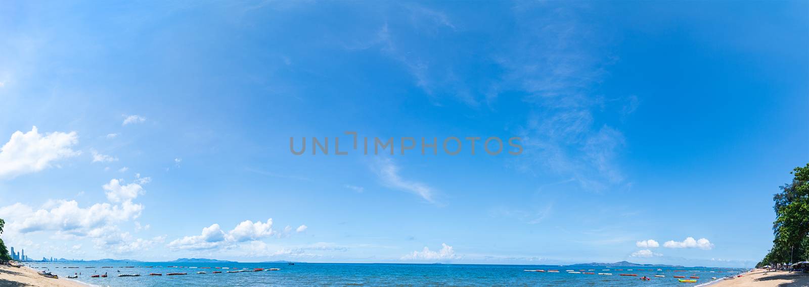 Aerial panoramic view of Pattaya Beach over  tropical water Chonburi, Thailand