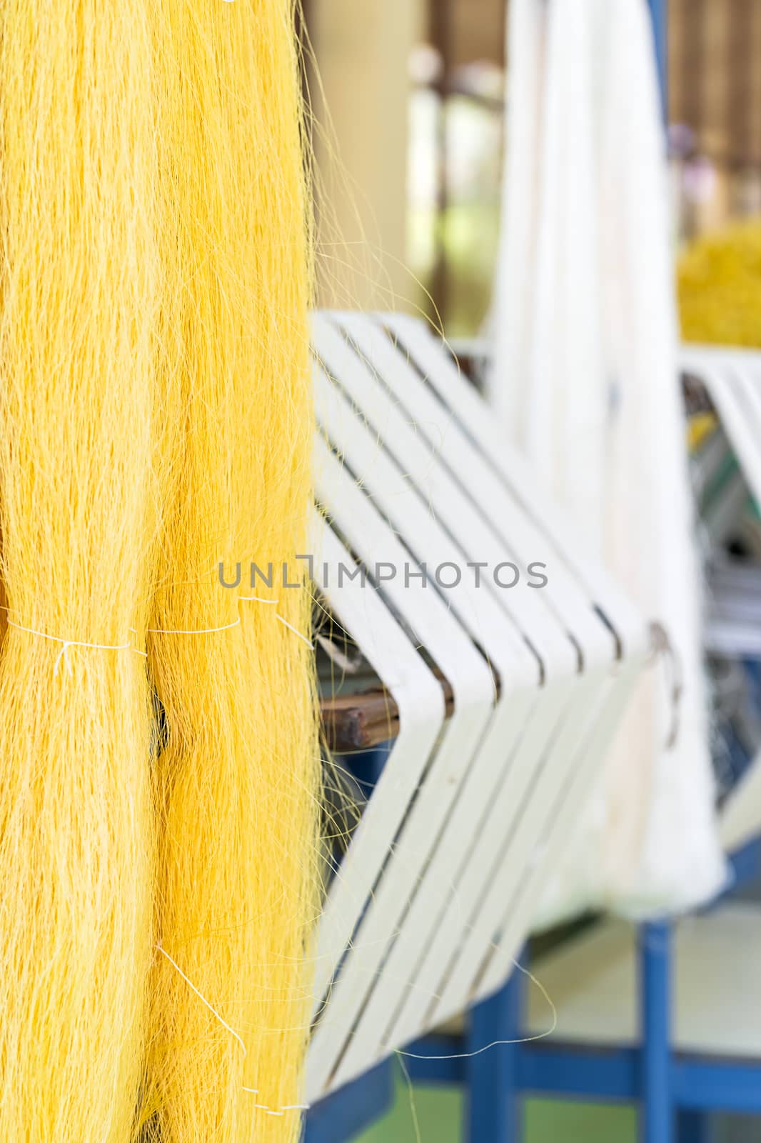 Hand made silk process in Thailand ,The process of silk weaving in the production of thai silk