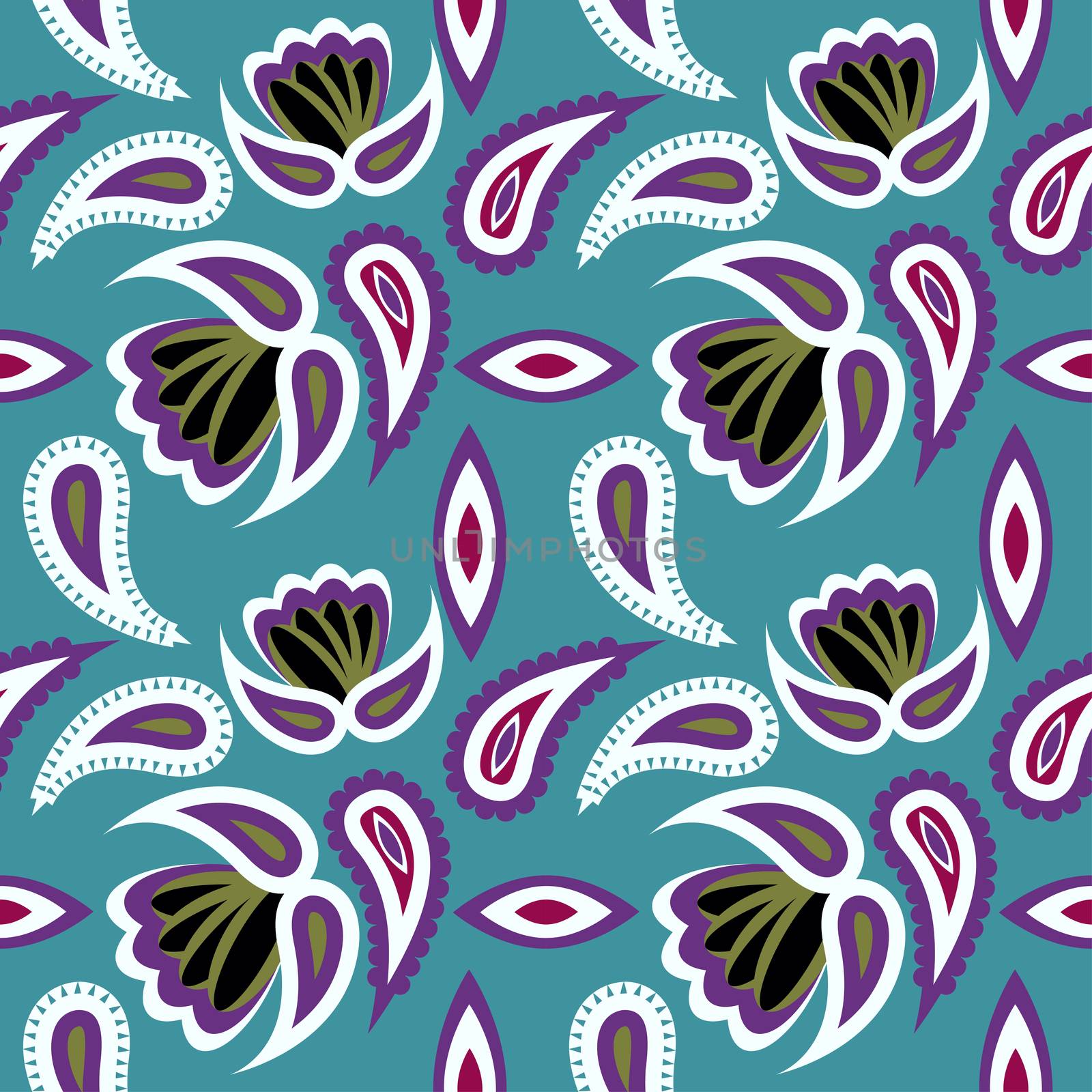 seamless pattern with leaves and flowers paisley style by eskimos