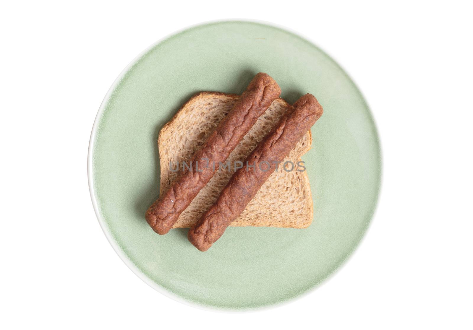 Frikadel on a piece of bread, on a plate by michaklootwijk