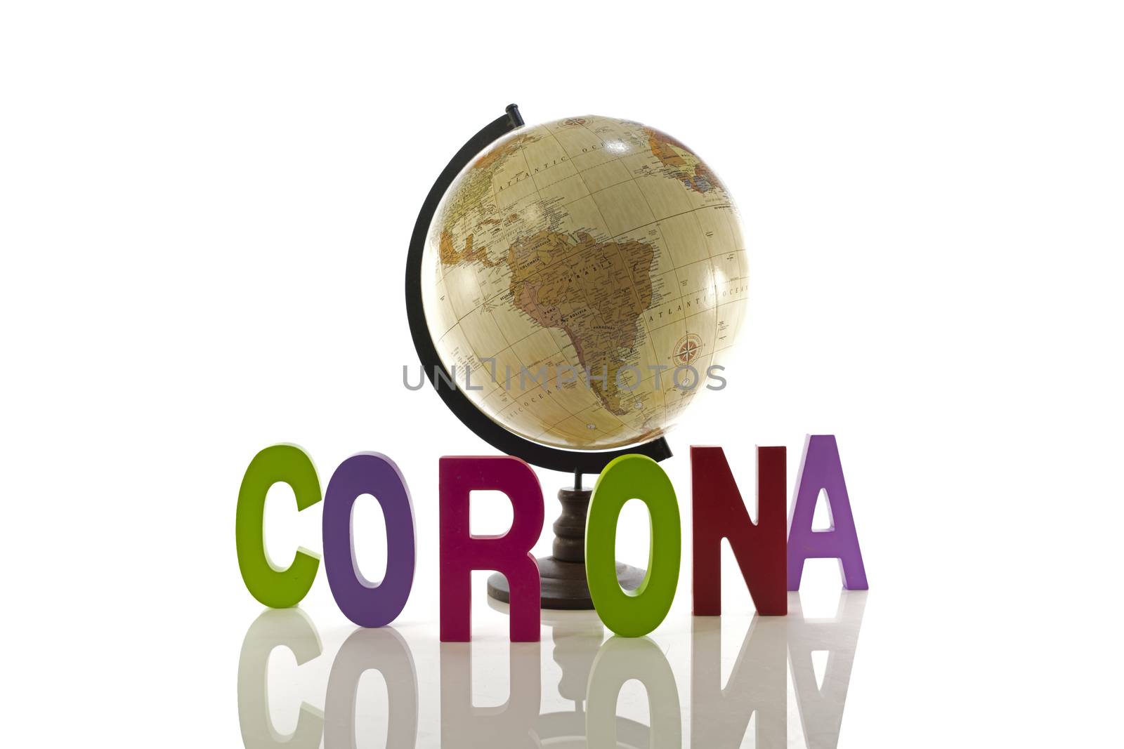 globe with the text Corona isolated on white