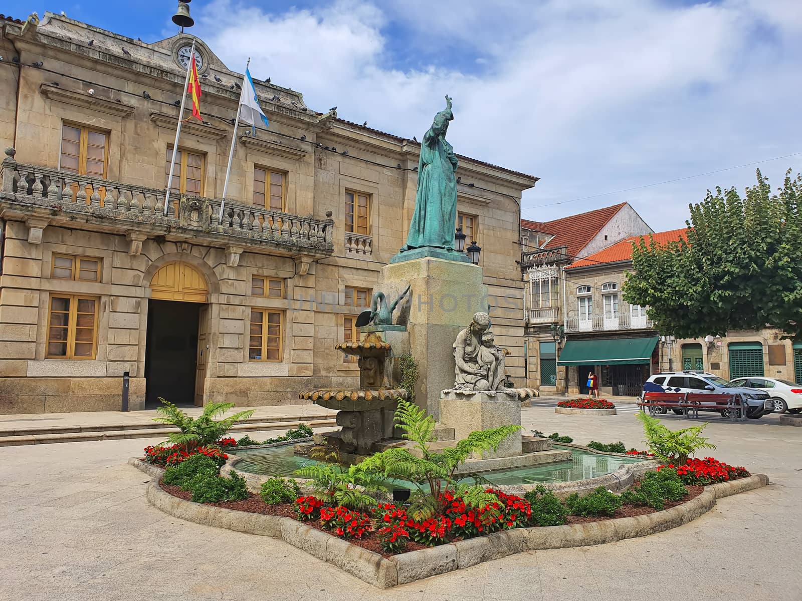 Tuy city landscape in Portugal, ancient buildings in city square
