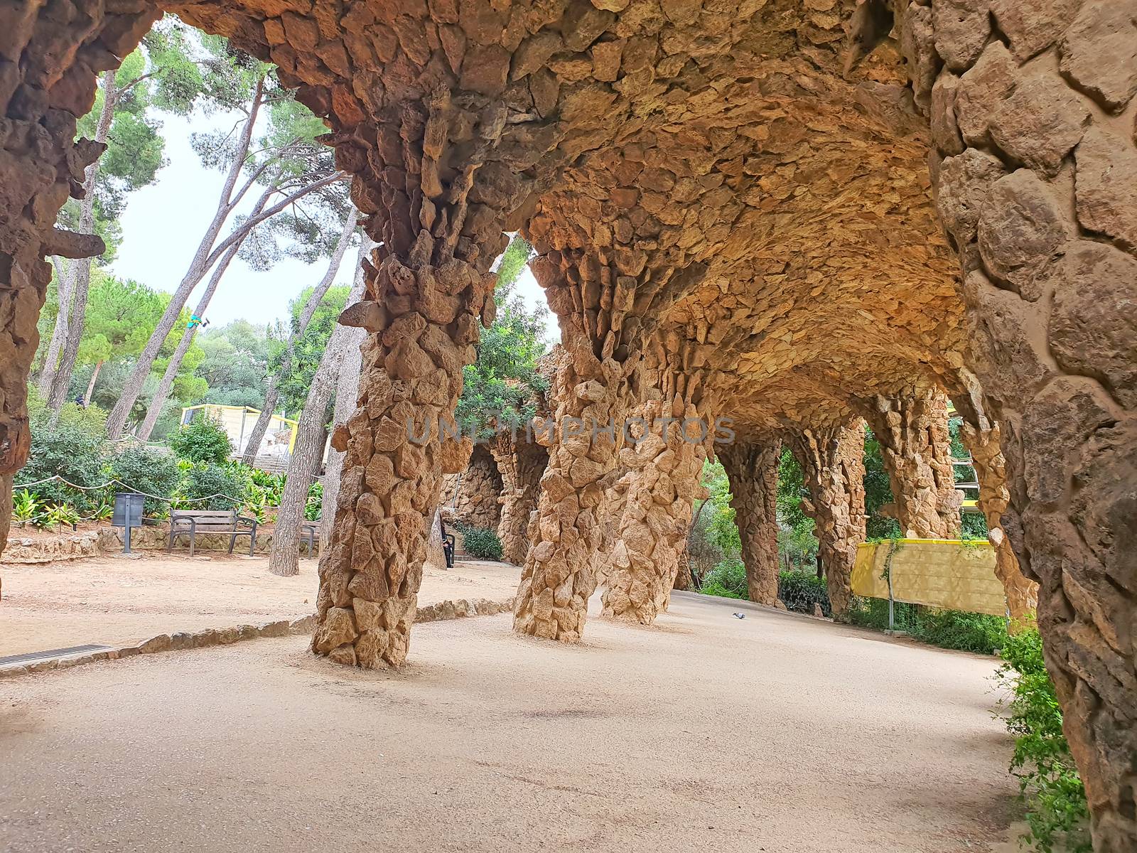 Columns from the Guell Park , collonade footpath in Barcelona