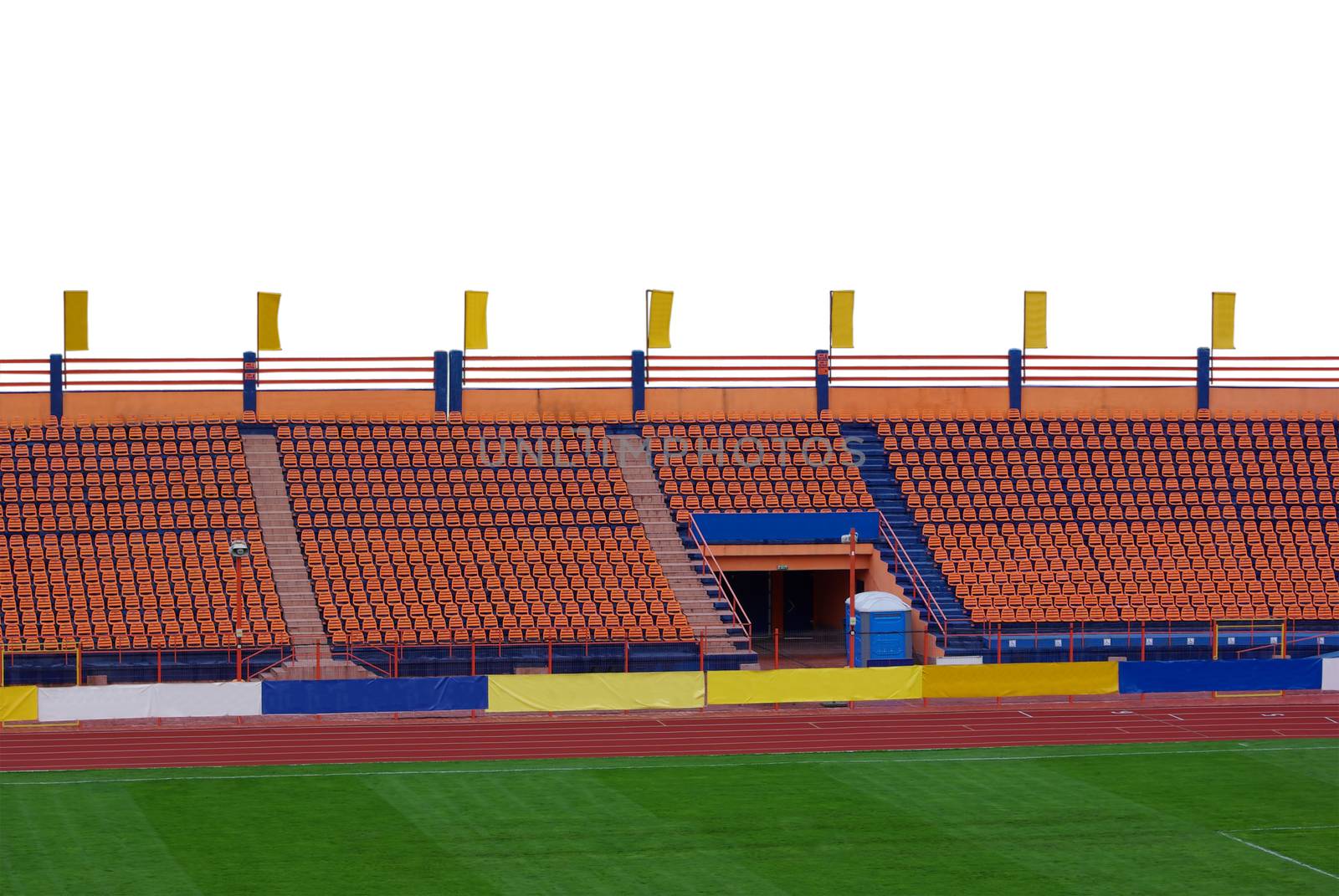 Football soccer stadium and empty orange seats