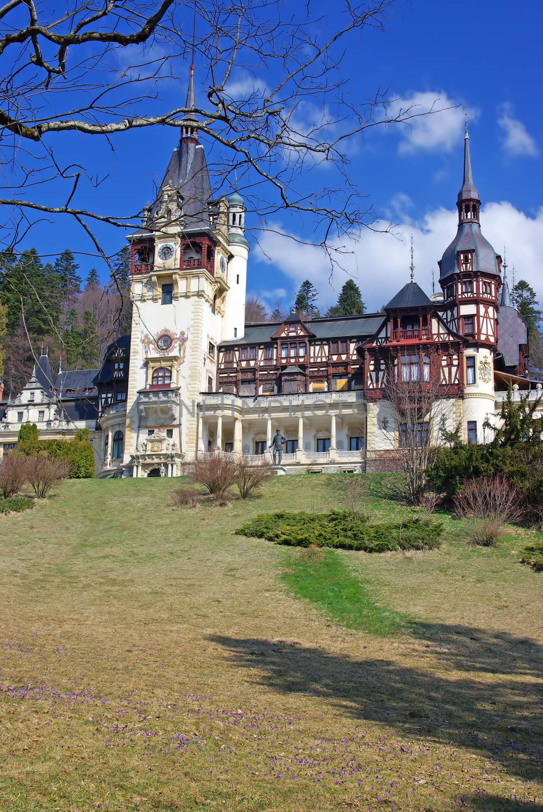 Peles Castle was the residence of Carol I de Hohenzollern, spring scene