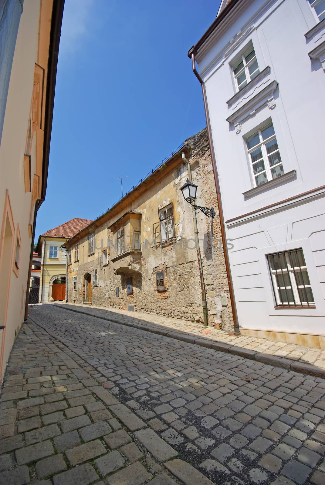 Pavement Bratislava street in medieval town, historic center