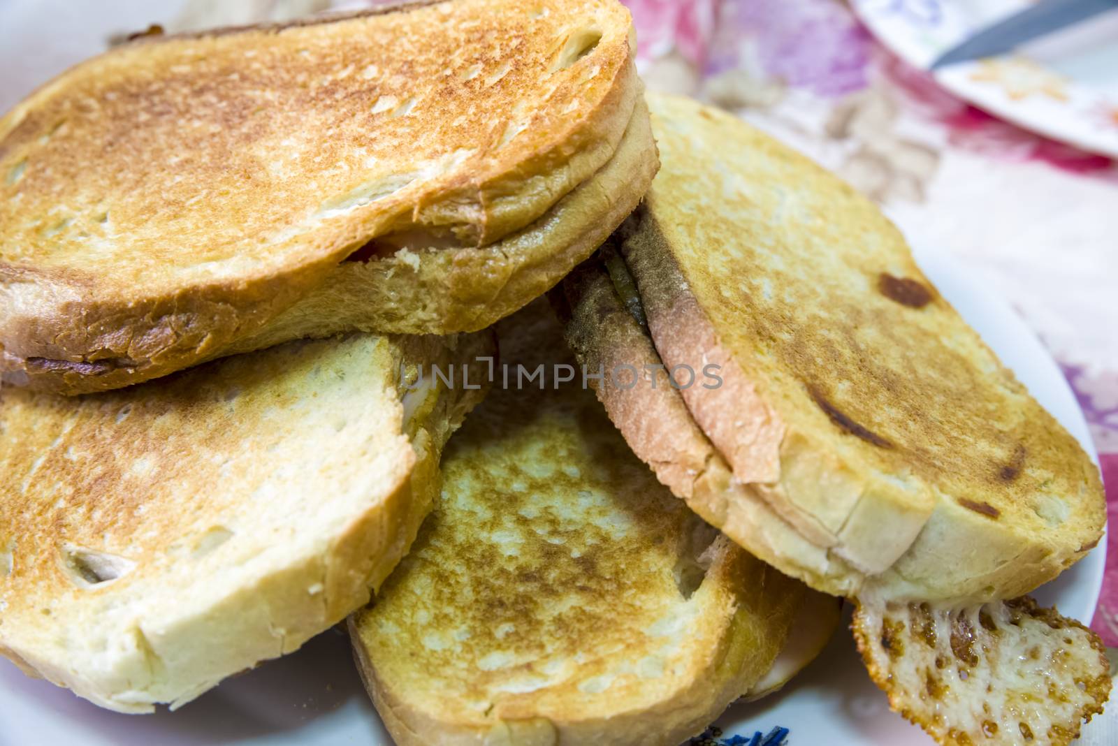 Fresh cheese toasts, close up image in the kitchen