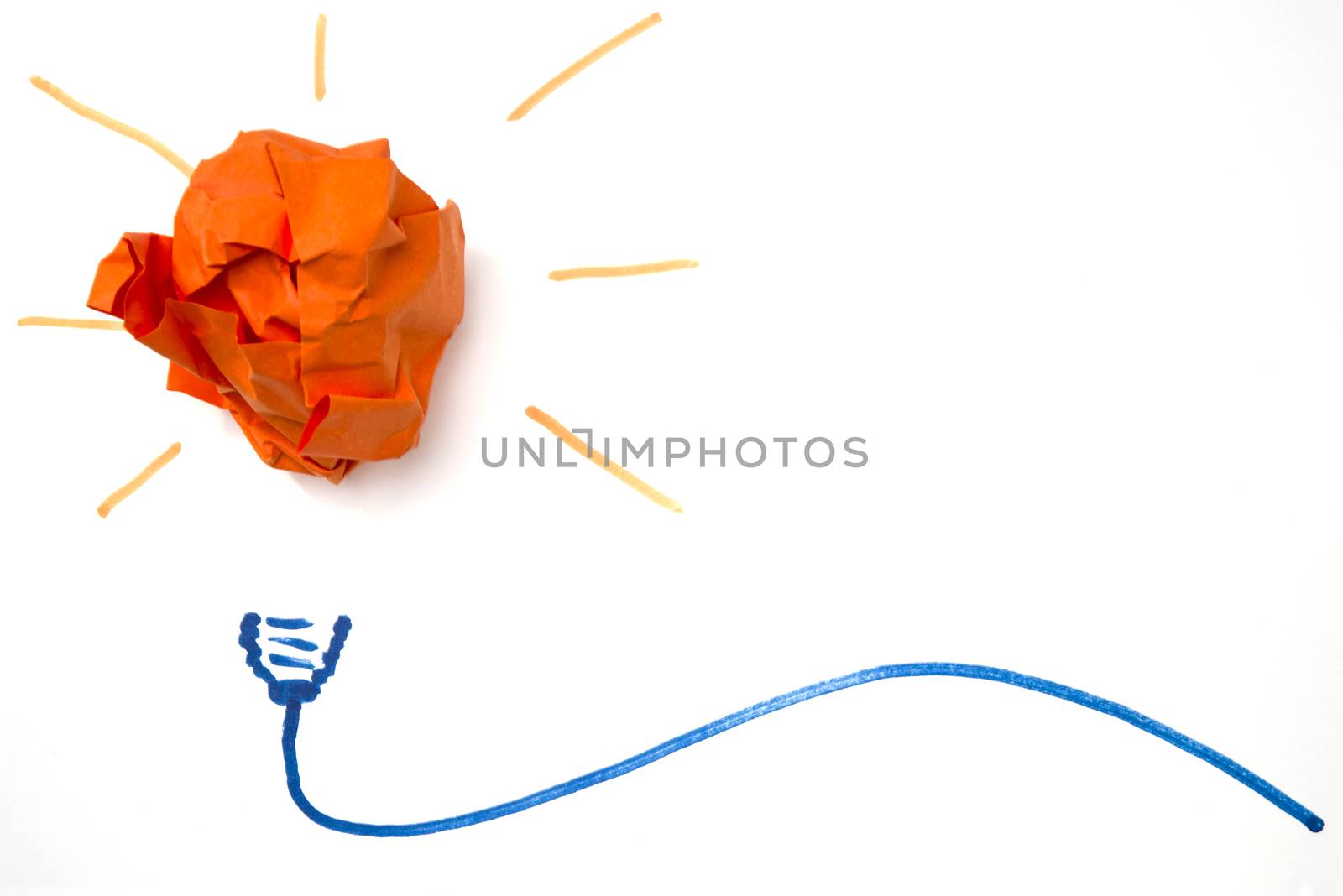 Crumpled paper ball as light bulb, creative idea