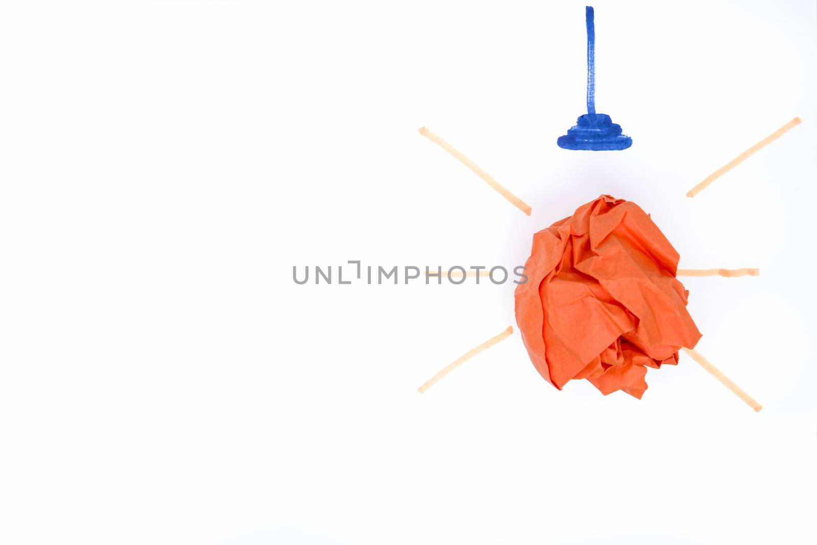 Concept, crumpled paper ball as light bulb