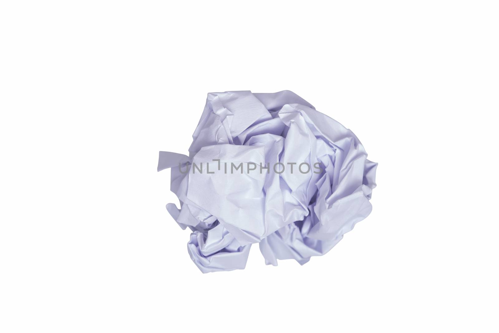 White crumpled paper ball on white background