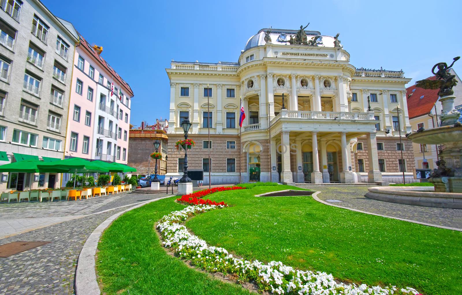 One of the important landmark in Bratislava, National Theatre building in a summer scene