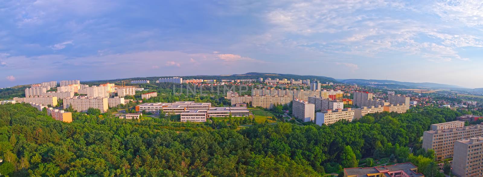 Aerial view of Prague suburb, residential green area