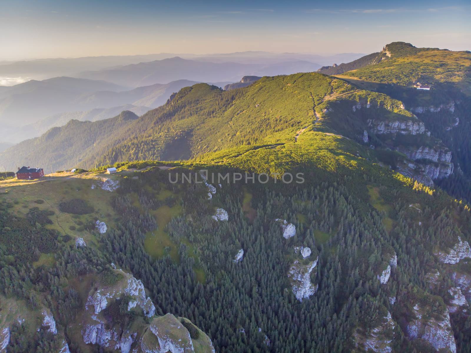 Rocky mountain in a summer landscape, Morning scene in Romanian Carpathians