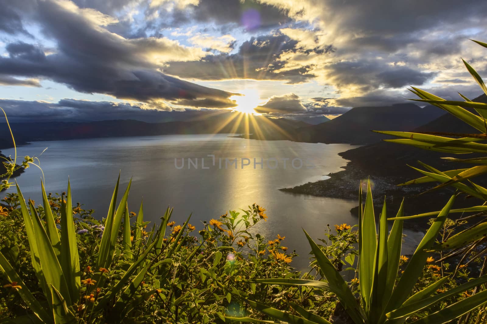 sunrise at lake atitlan in guatemala
