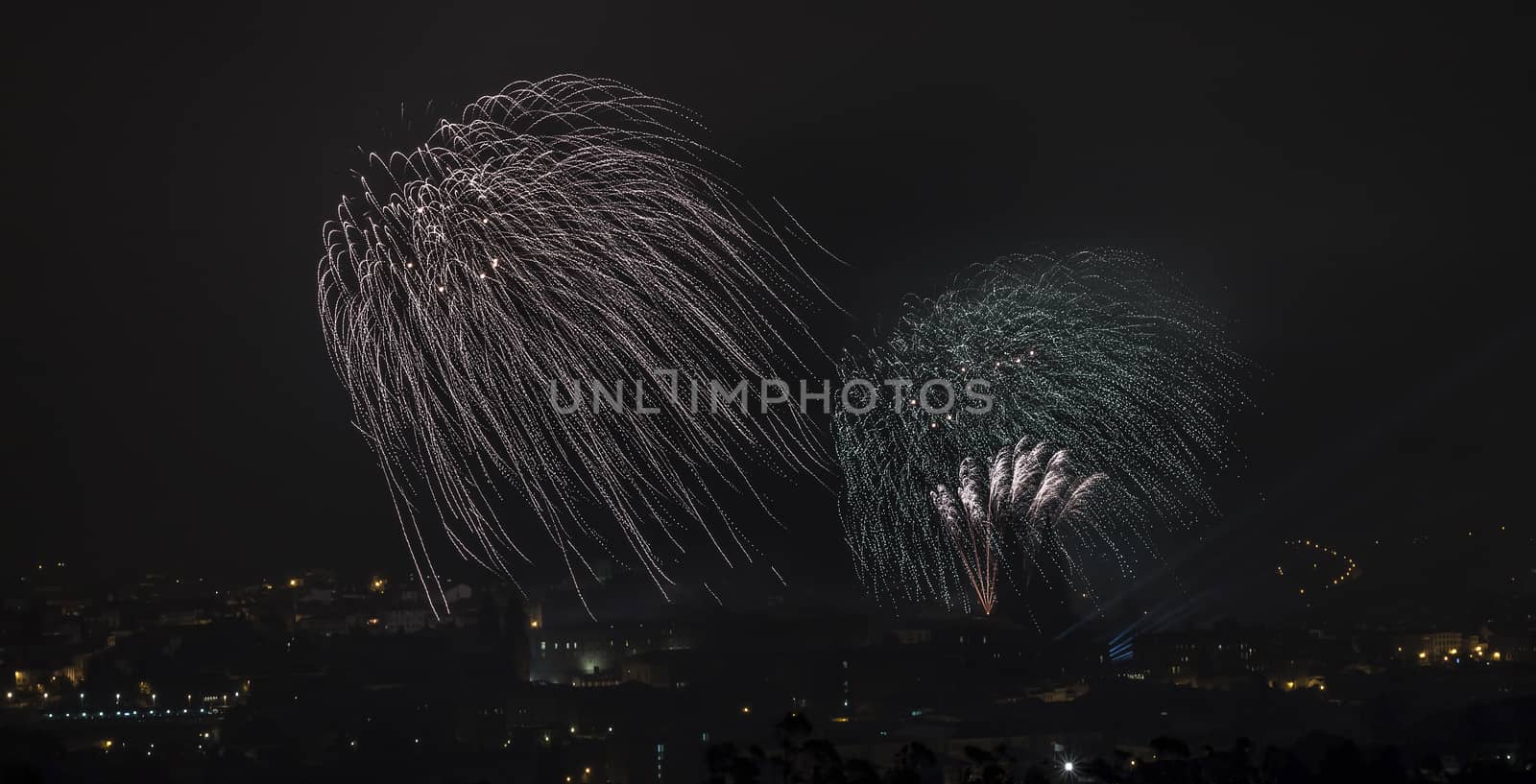 Fireworks in Santiago de Compostela, Spain, on July 25th, the day of the Apostle Saint James, patron saint of Galicia