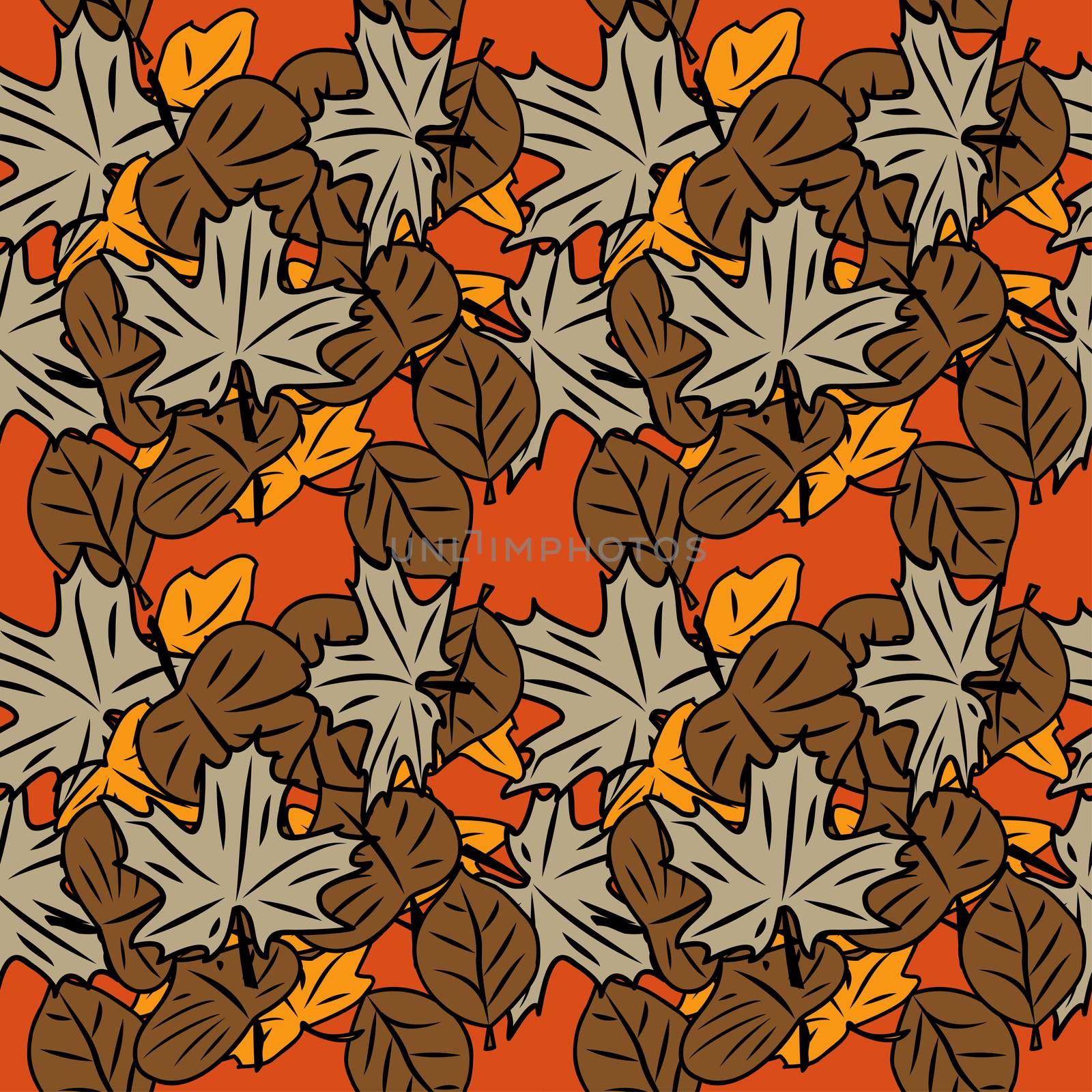 seamless pattern with leaves and flowers doodling style by eskimos