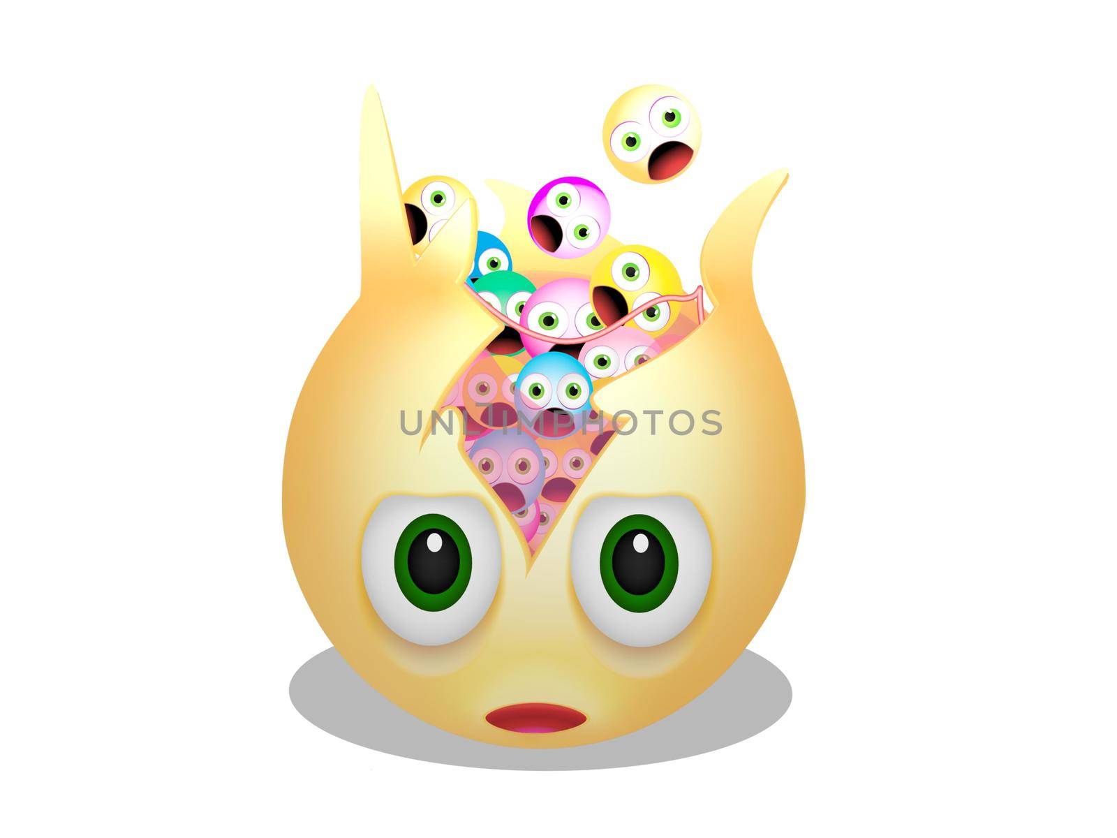 several yellow smiley with expressions on white background - 3d rendering