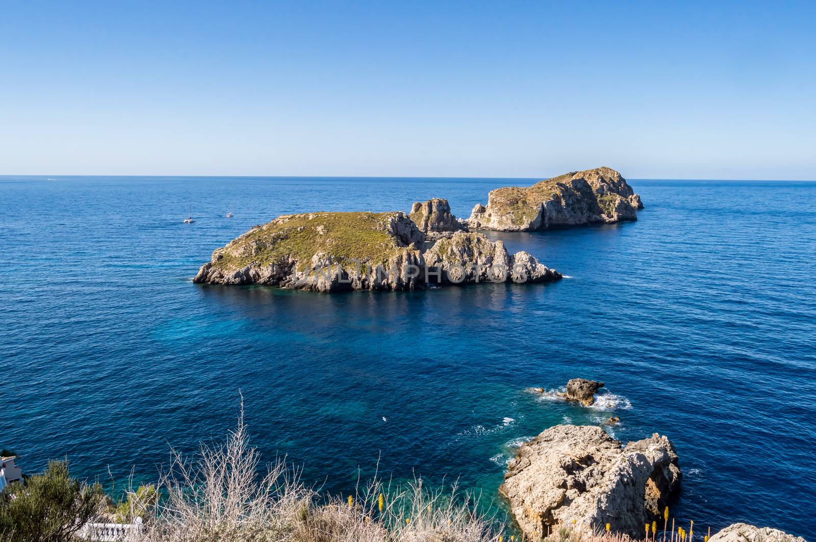 Beautiful Malgrats Islands at Majorca coastline Spain at Serra De Tramuntana