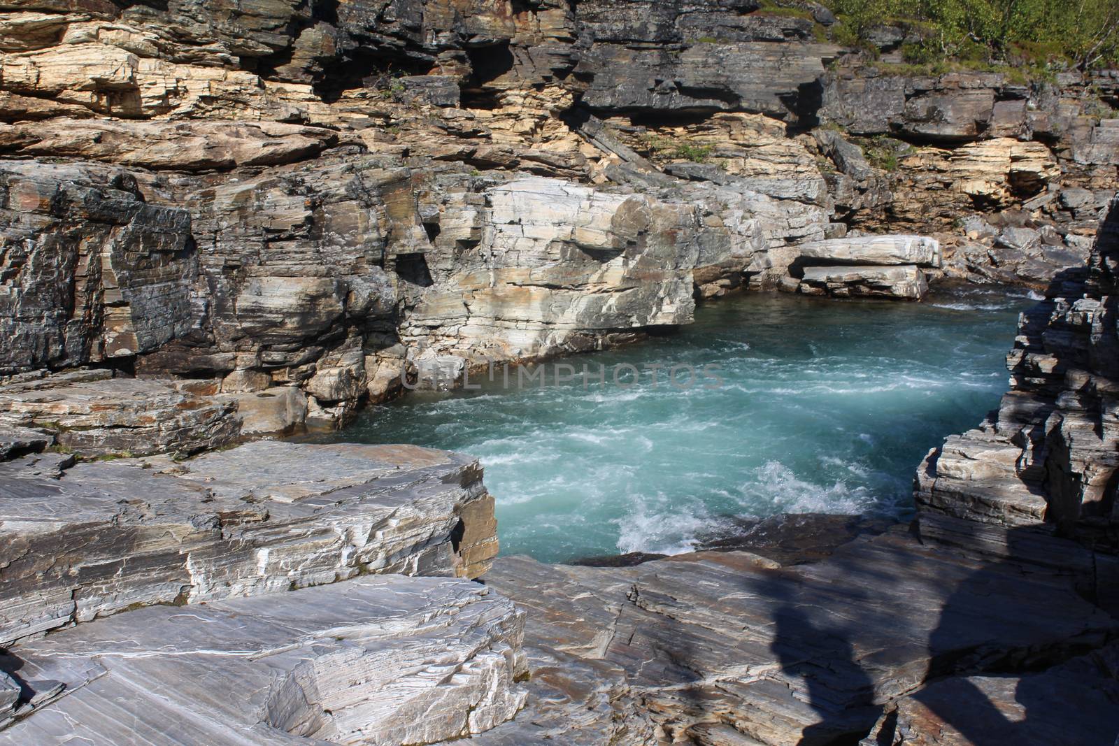 Overview of Kungsleden river in the arctic tundra. Abisko national park, Nothern Sweden