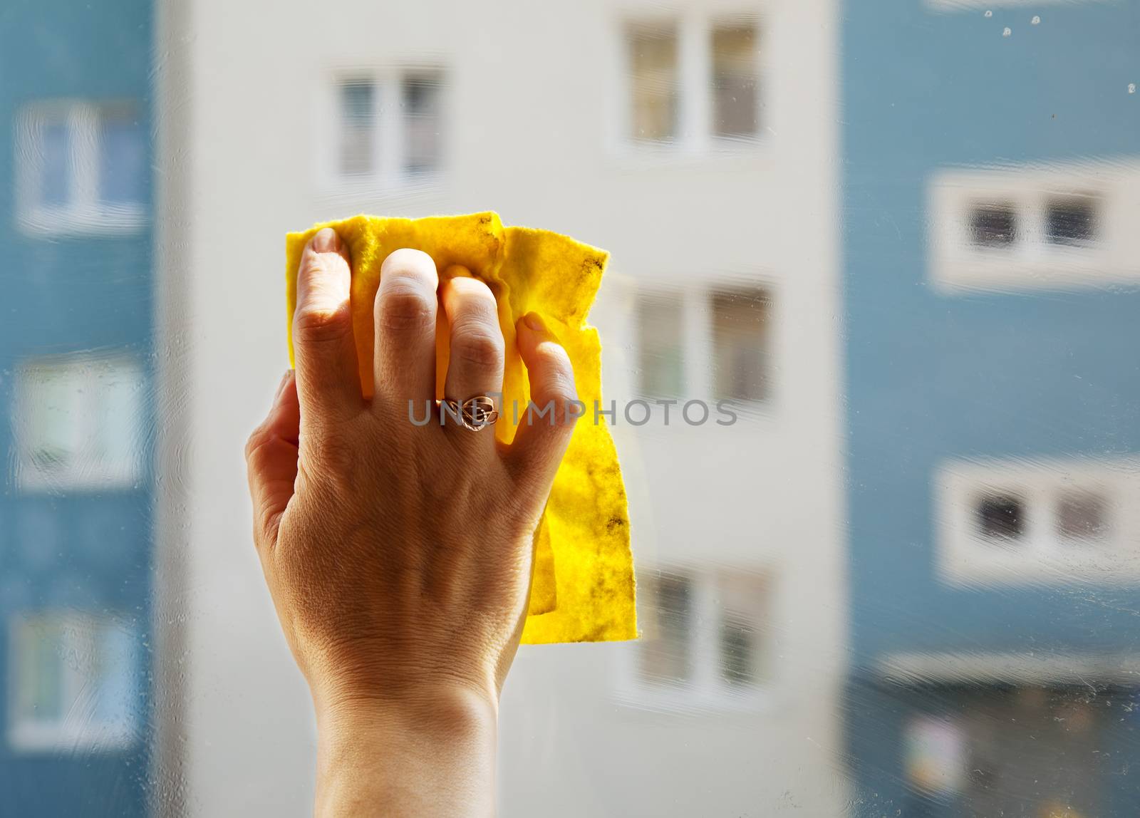 female hand washing a window pane by raddnatt