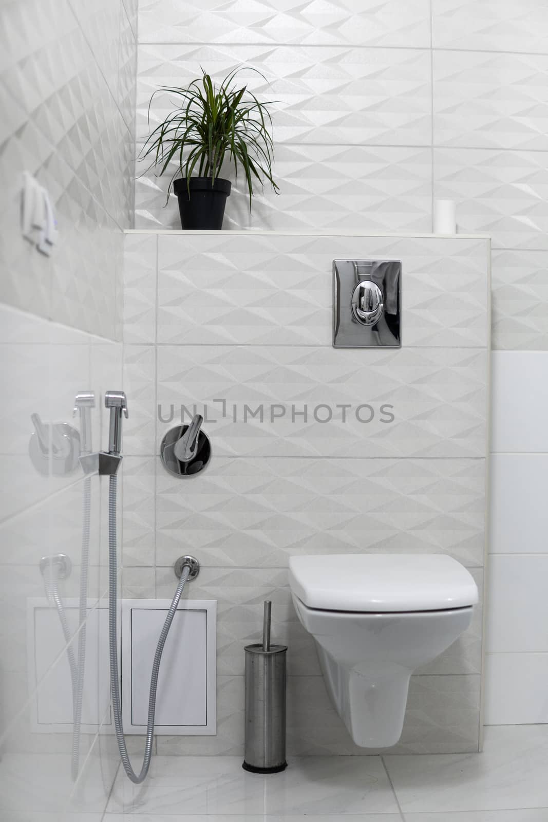 White toilet bowl in modern light bathroom interior