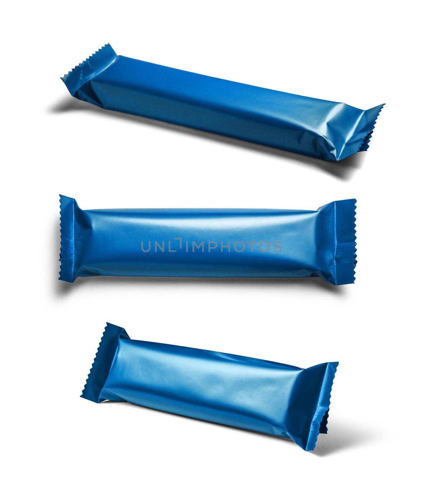 Blue packaging template for your design. In different angles on a white background.